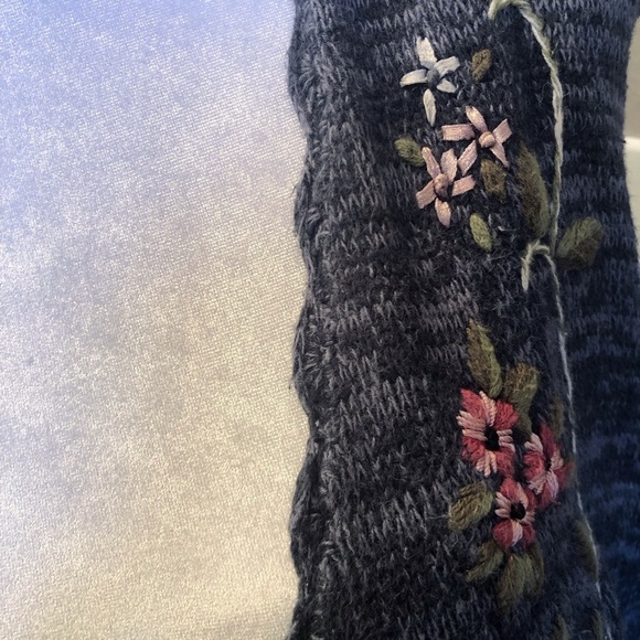 Vintage Cardigan Sweater Vest with Hand Embellishments of Ribbon and Embroidery - Picture 5 of 6